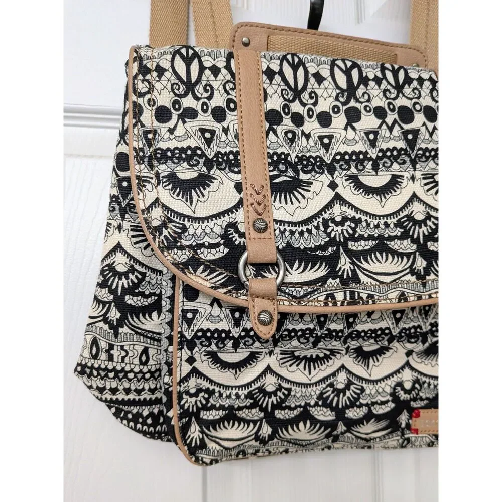Sakroots Black & Tan Convertible Messenger Crossbody Hippie Peace Bohemian Bag